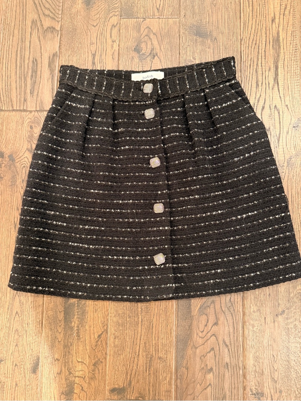 ba&sh Black Tweed Mini Skirt with Silver Thread